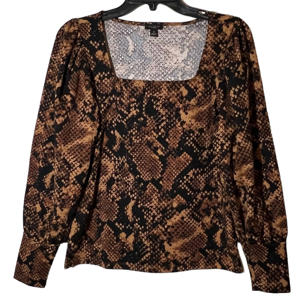 Ann Taylor factory snake print long sleeve blouse XS top